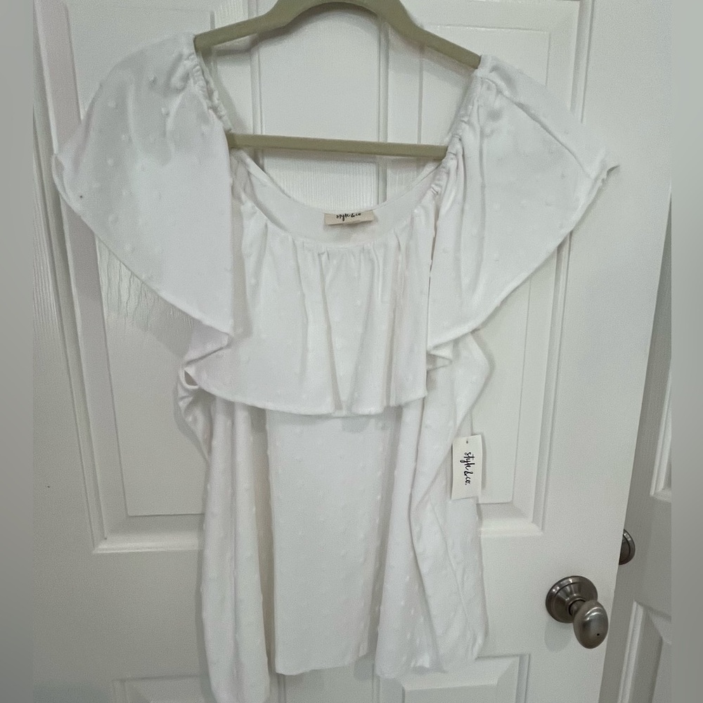 NEW white Swiss dot off the shoulder top size L